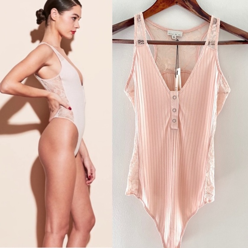 💔SOLD $225 Fleur Du Mal Lace Insert Ribbed Bodysuit - Picture 1 of 10